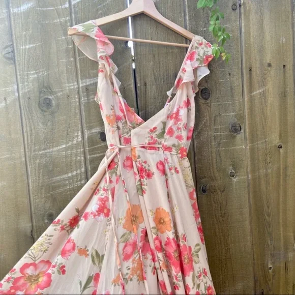 Dreamy Beige and Pink Floral Ruffle Wrap Maxi Dress 🌿 - Picture 8 of 11